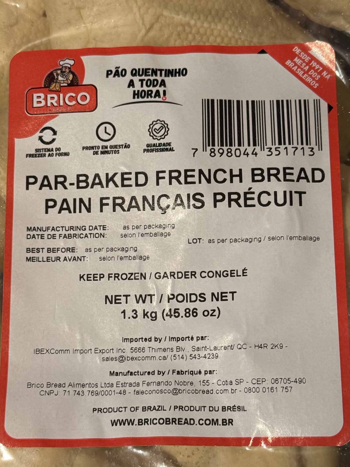 Pão Francês Pré Assado. Aproximadamente 20 Pães - Made in Brazil